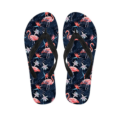 Dark Tropical Flamingo Pattern Print Flip Flops