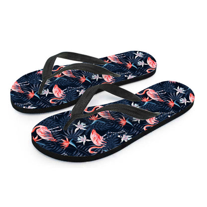 Dark Tropical Flamingo Pattern Print Flip Flops