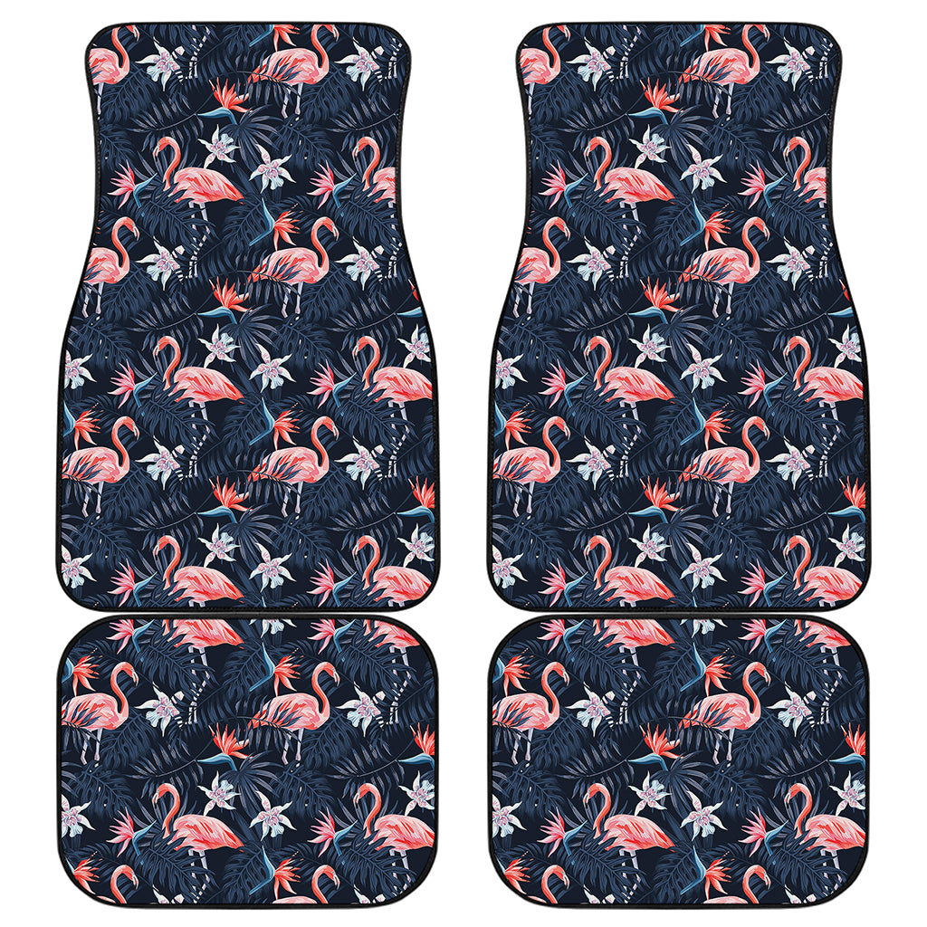 Dark Tropical Flamingo Pattern Print Front and Back Car Floor Mats