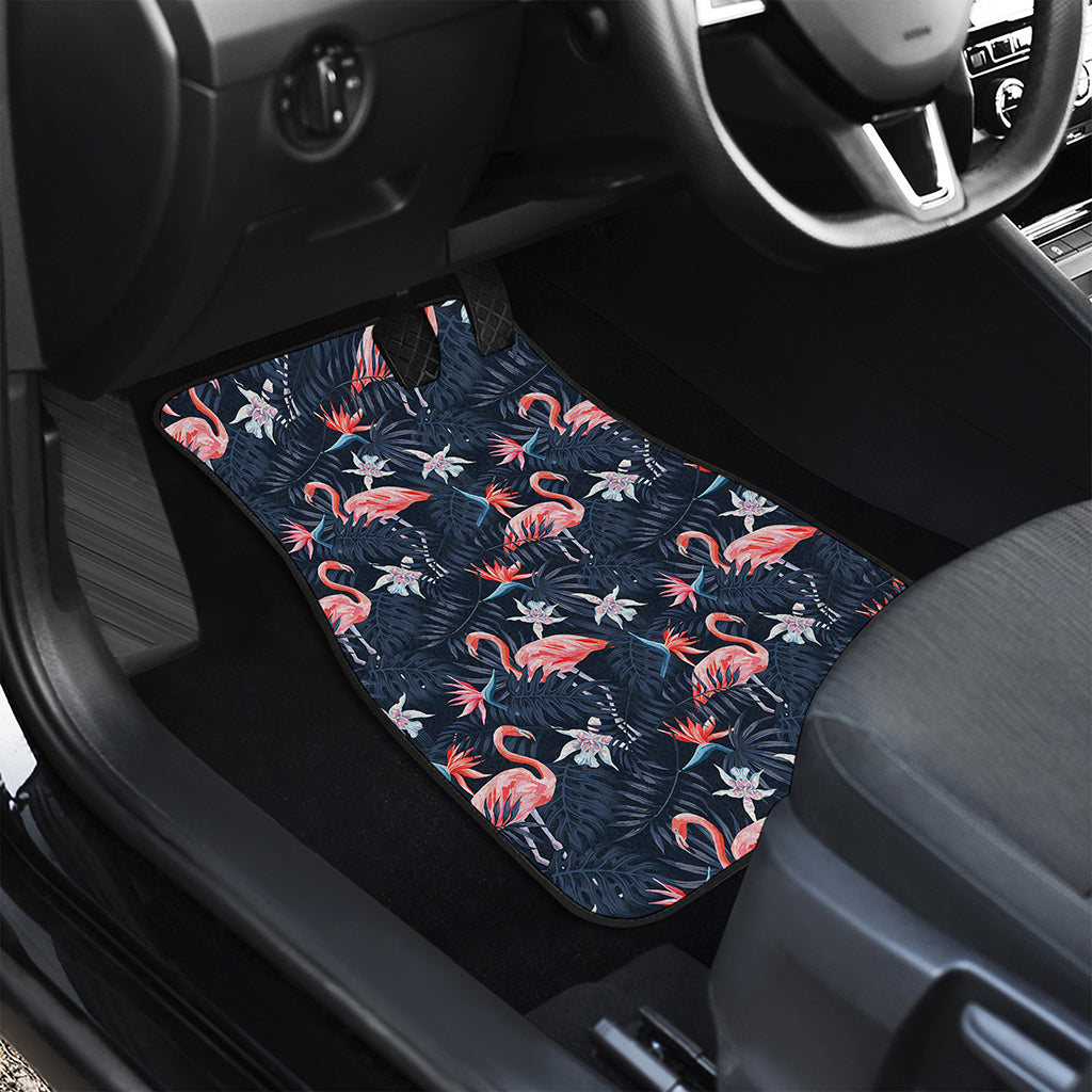 Dark Tropical Flamingo Pattern Print Front and Back Car Floor Mats