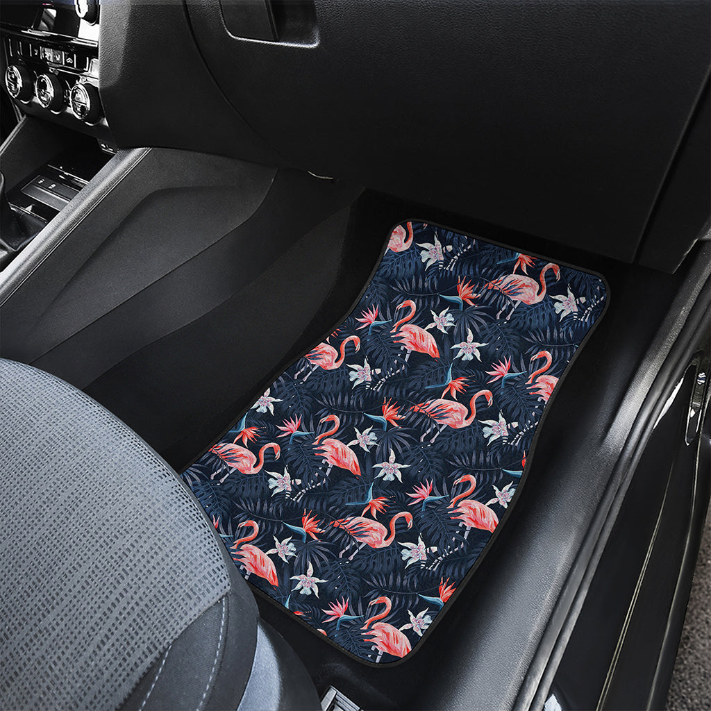 Dark Tropical Flamingo Pattern Print Front and Back Car Floor Mats