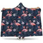 Dark Tropical Flamingo Pattern Print Hooded Blanket