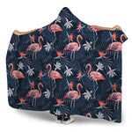 Dark Tropical Flamingo Pattern Print Hooded Blanket
