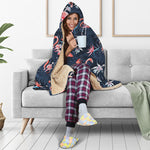 Dark Tropical Flamingo Pattern Print Hooded Blanket