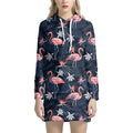 Dark Tropical Flamingo Pattern Print Pullover Hoodie Dress