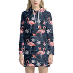 Dark Tropical Flamingo Pattern Print Hoodie Dress