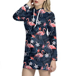 Dark Tropical Flamingo Pattern Print Hoodie Dress