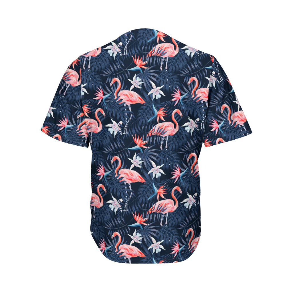 Dark Tropical Flamingo Pattern Print Men's Baseball Jersey
