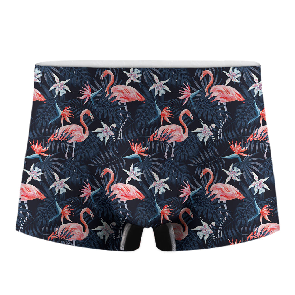 Dark Tropical Flamingo Pattern Print Men's Boxer Briefs