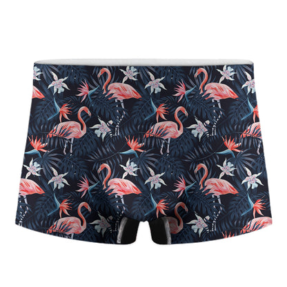 Dark Tropical Flamingo Pattern Print Men's Boxer Briefs