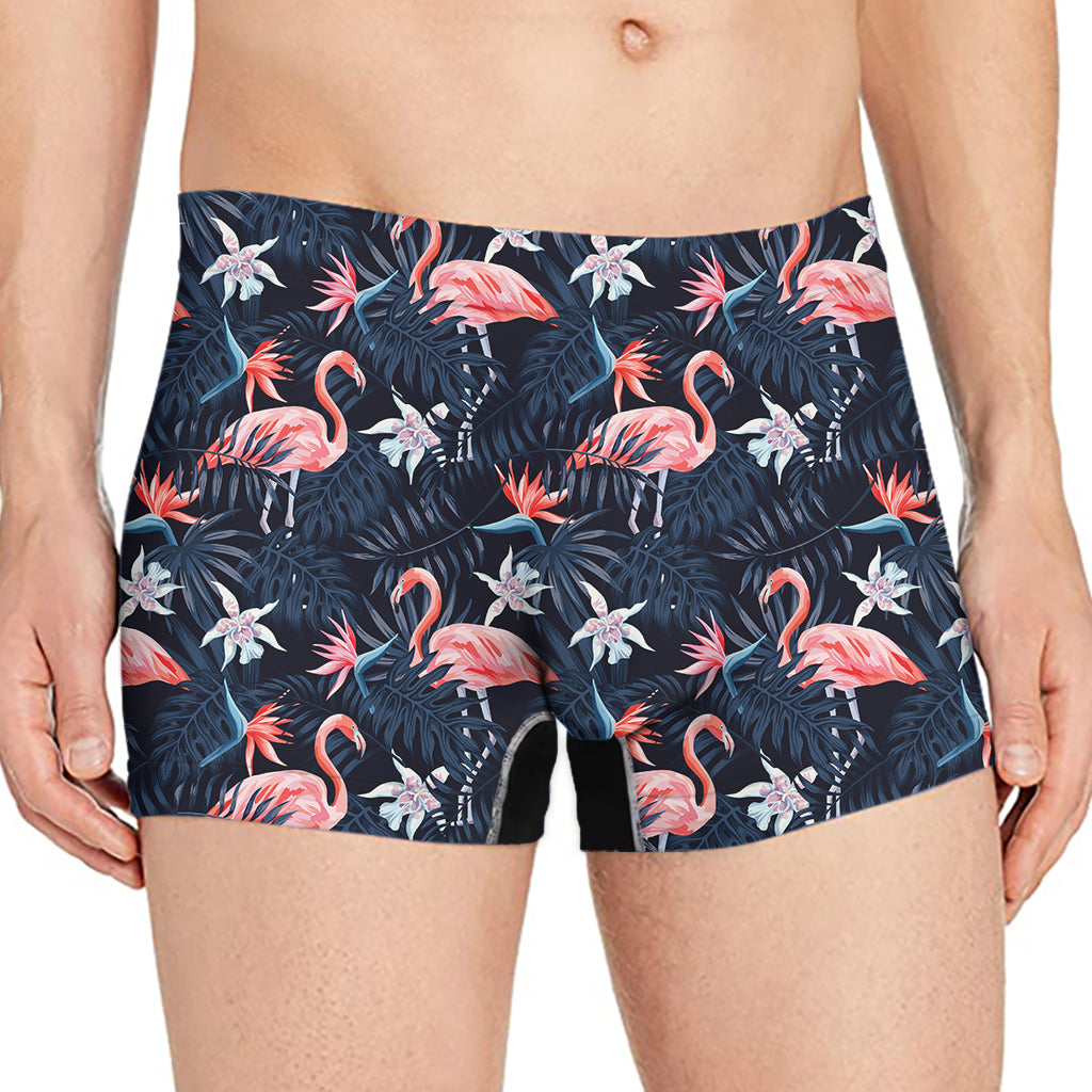 Dark Tropical Flamingo Pattern Print Men's Boxer Briefs