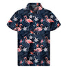 Dark Tropical Flamingo Pattern Print Men's Short Sleeve Shirt