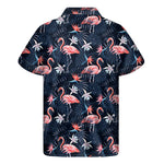 Dark Tropical Flamingo Pattern Print Men's Short Sleeve Shirt