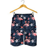 Dark Tropical Flamingo Pattern Print Men's Shorts