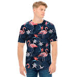 Dark Tropical Flamingo Pattern Print Men's T-Shirt