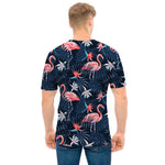 Dark Tropical Flamingo Pattern Print Men's T-Shirt