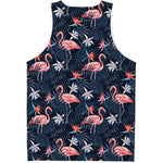 Dark Tropical Flamingo Pattern Print Men's Tank Top