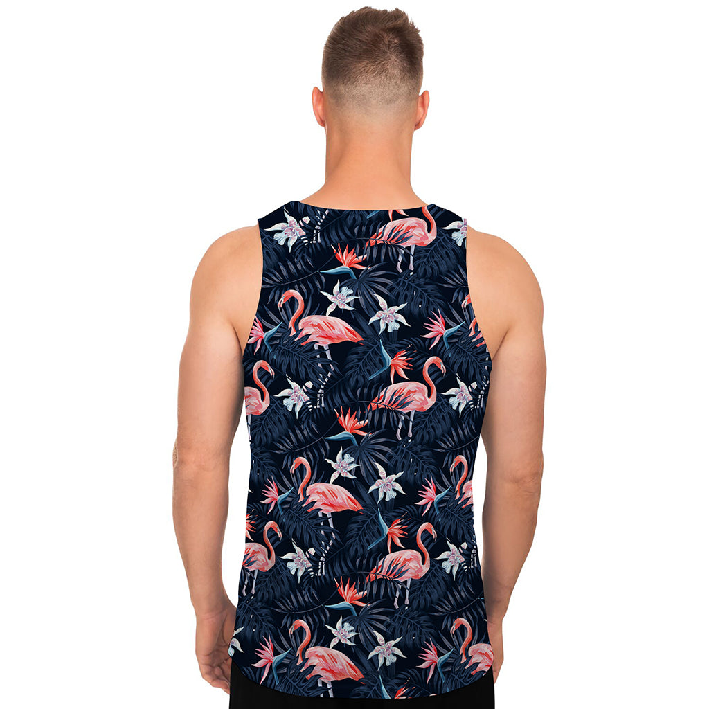 Dark Tropical Flamingo Pattern Print Men's Tank Top