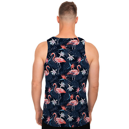 Dark Tropical Flamingo Pattern Print Men's Tank Top