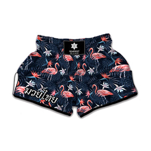Dark Tropical Flamingo Pattern Print Muay Thai Boxing Shorts
