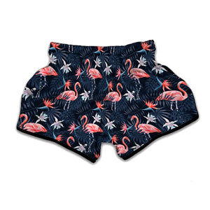 Dark Tropical Flamingo Pattern Print Muay Thai Boxing Shorts