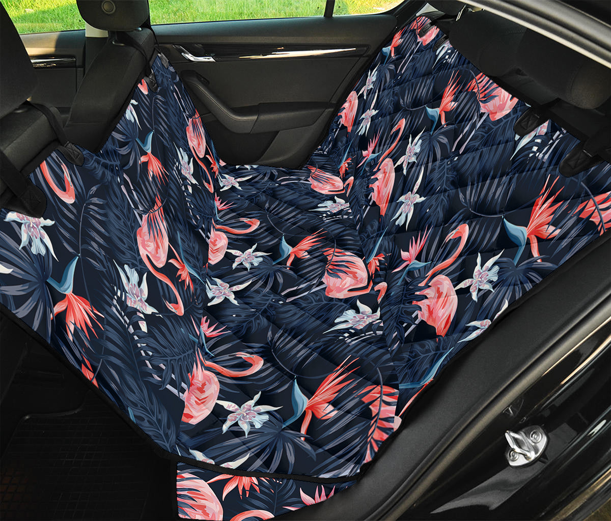 Dark Tropical Flamingo Pattern Print Pet Car Back Seat Cover