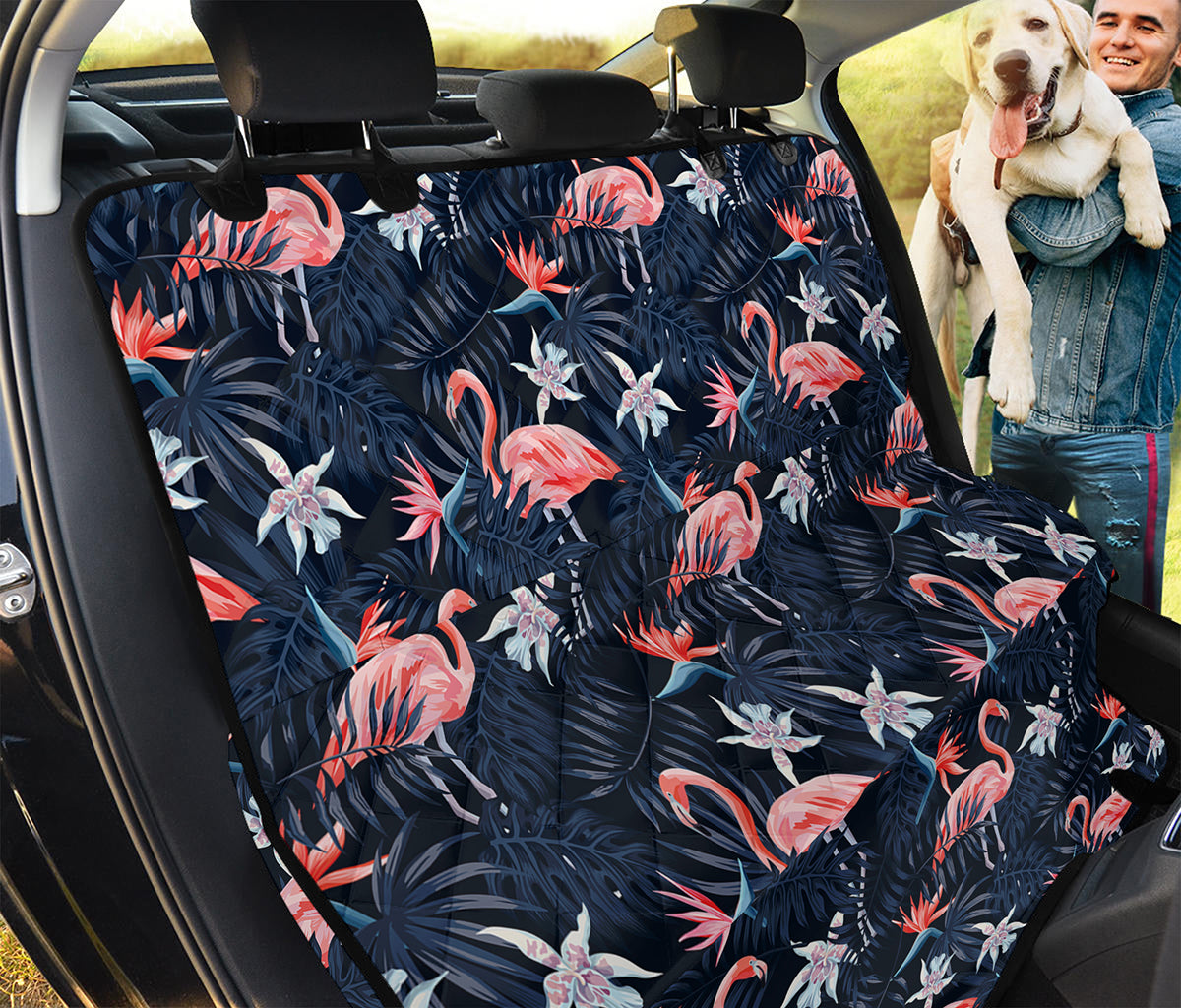 Dark Tropical Flamingo Pattern Print Pet Car Back Seat Cover