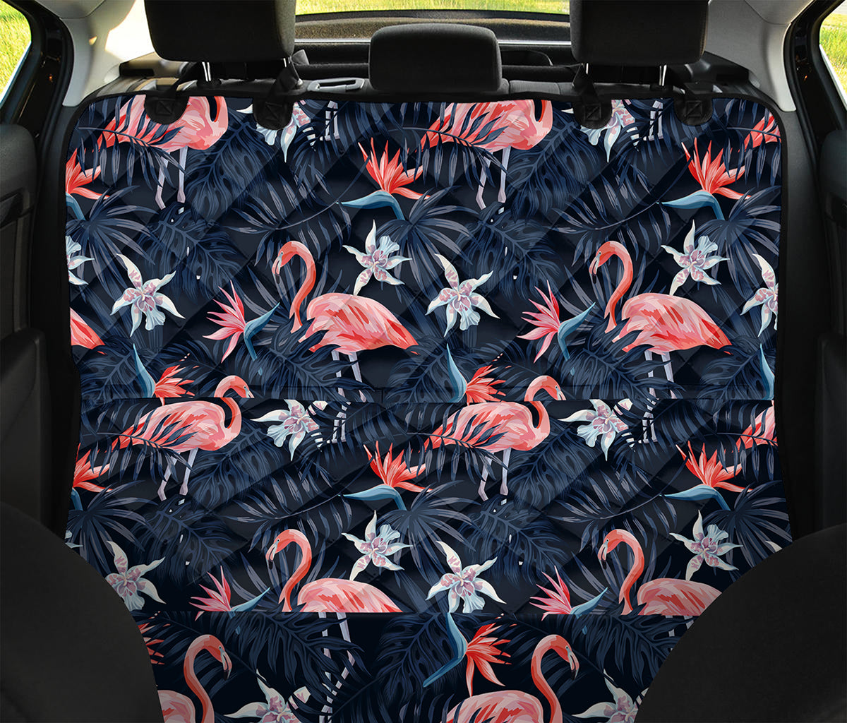 Dark Tropical Flamingo Pattern Print Pet Car Back Seat Cover