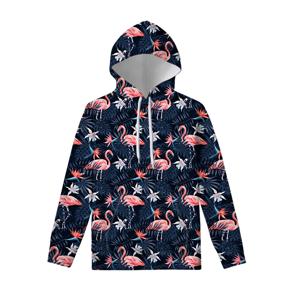 Dark Tropical Flamingo Pattern Print Pullover Hoodie