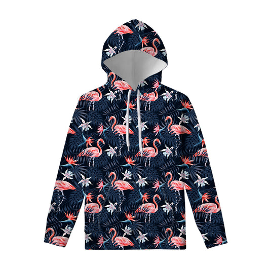 Dark Tropical Flamingo Pattern Print Pullover Hoodie