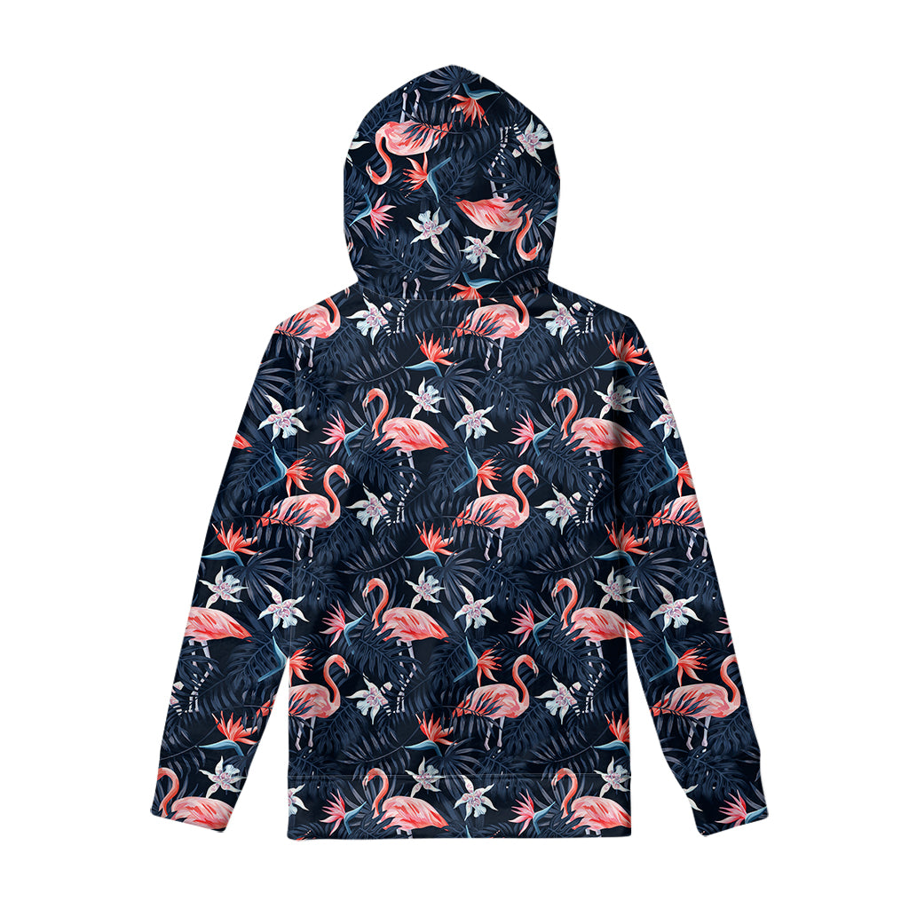 Dark Tropical Flamingo Pattern Print Pullover Hoodie