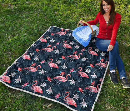 Dark Tropical Flamingo Pattern Print Quilt