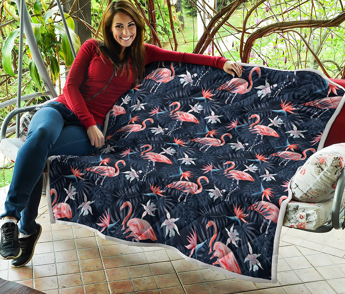 Dark Tropical Flamingo Pattern Print Quilt