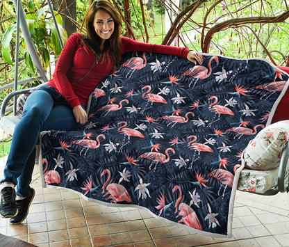 Dark Tropical Flamingo Pattern Print Quilt