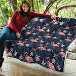 Dark Tropical Flamingo Pattern Print Quilt