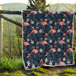 Dark Tropical Flamingo Pattern Print Quilt