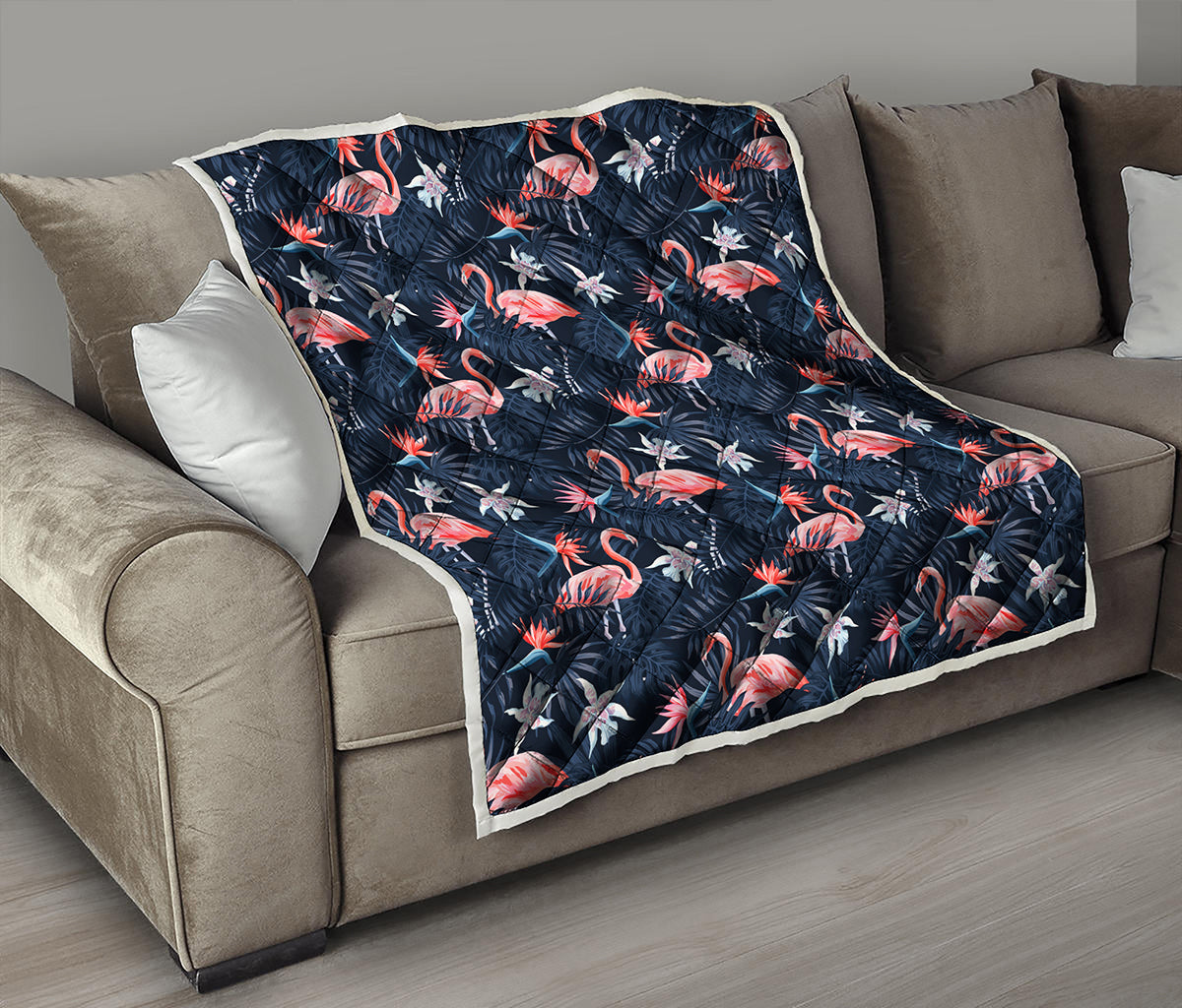 Dark Tropical Flamingo Pattern Print Quilt