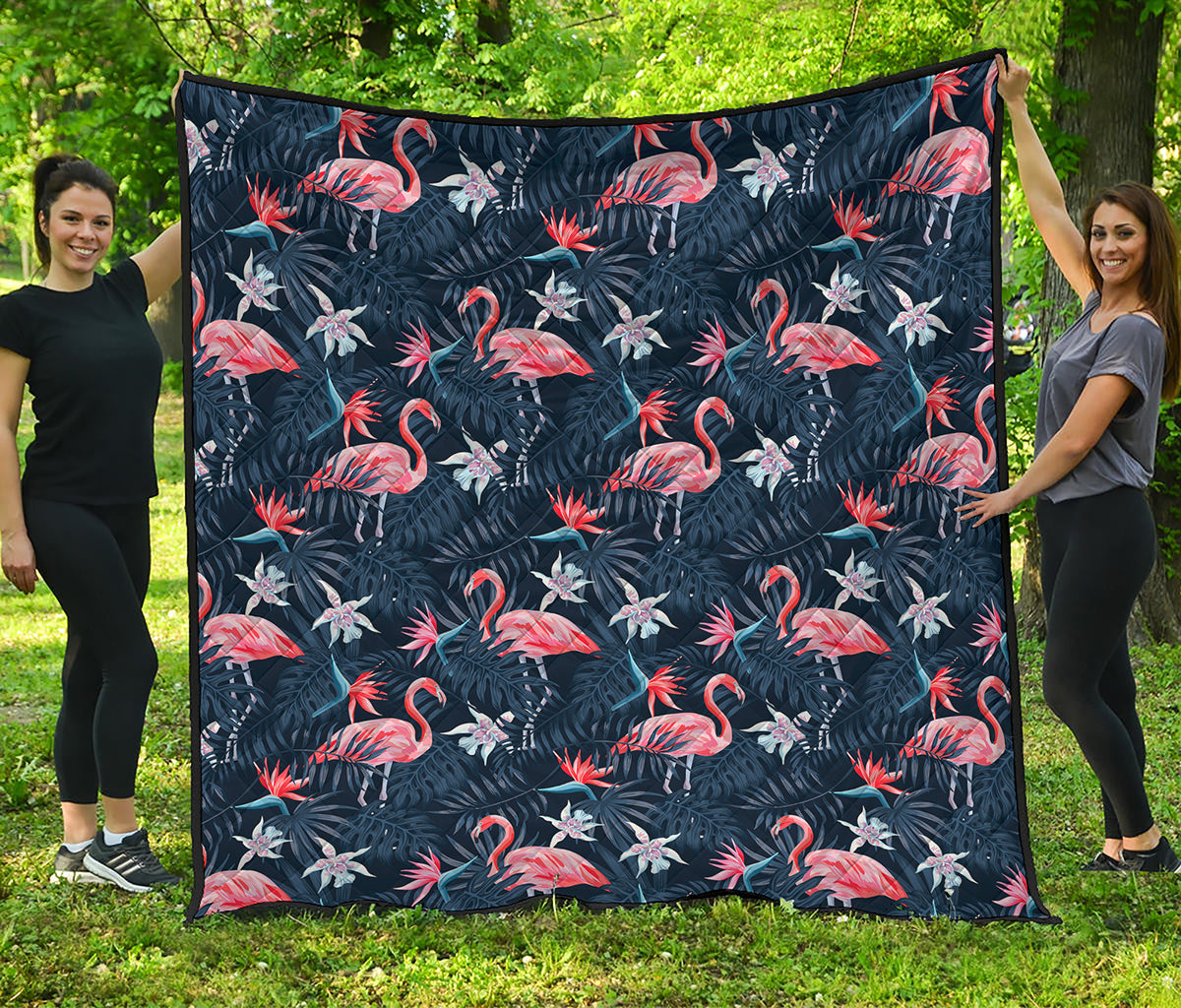 Dark Tropical Flamingo Pattern Print Quilt