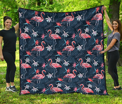 Dark Tropical Flamingo Pattern Print Quilt