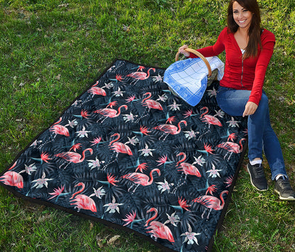 Dark Tropical Flamingo Pattern Print Quilt