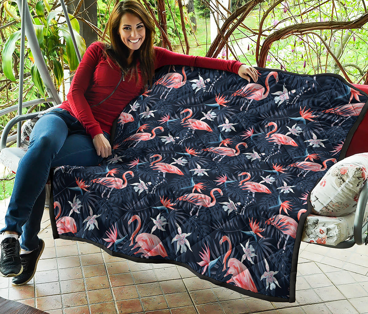 Dark Tropical Flamingo Pattern Print Quilt