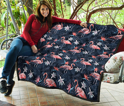 Dark Tropical Flamingo Pattern Print Quilt