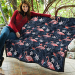 Dark Tropical Flamingo Pattern Print Quilt