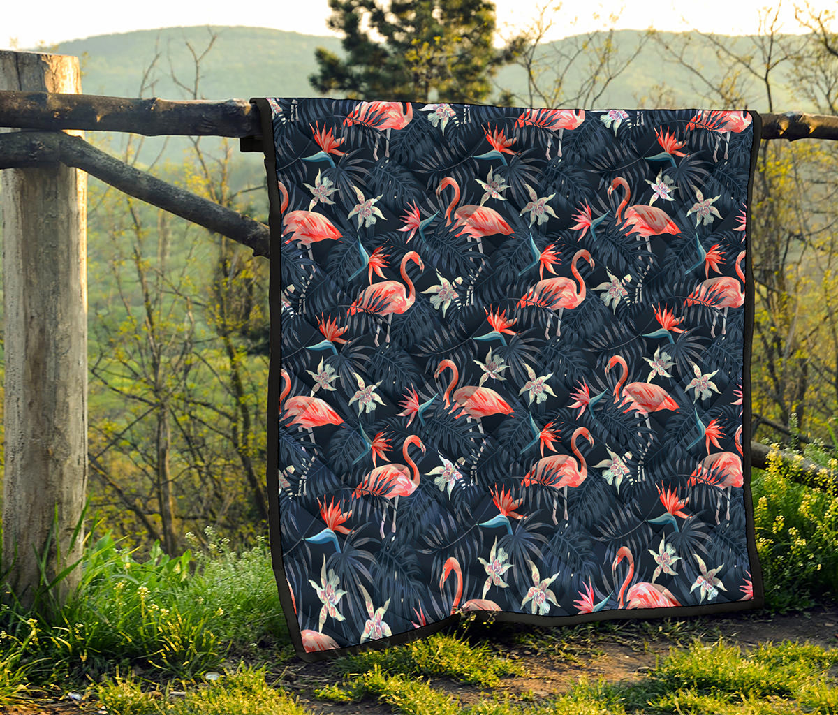 Dark Tropical Flamingo Pattern Print Quilt