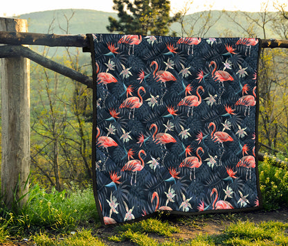 Dark Tropical Flamingo Pattern Print Quilt