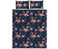 Dark Tropical Flamingo Pattern Print Quilt Bed Set