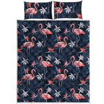 Dark Tropical Flamingo Pattern Print Quilt Bed Set