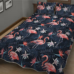 Dark Tropical Flamingo Pattern Print Quilt Bed Set