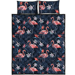 Dark Tropical Flamingo Pattern Print Quilt Bed Set