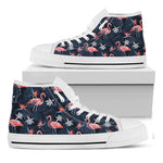 Dark Tropical Flamingo Pattern Print White High Top Shoes